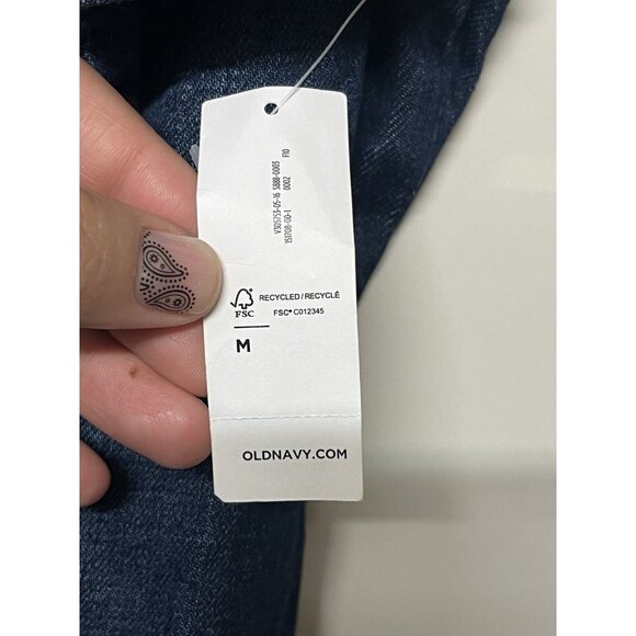 Old Navy Denim Jacket Women’s Medium Dark Indigo Cropped Button Up No Pockets - Picture 6 of 8